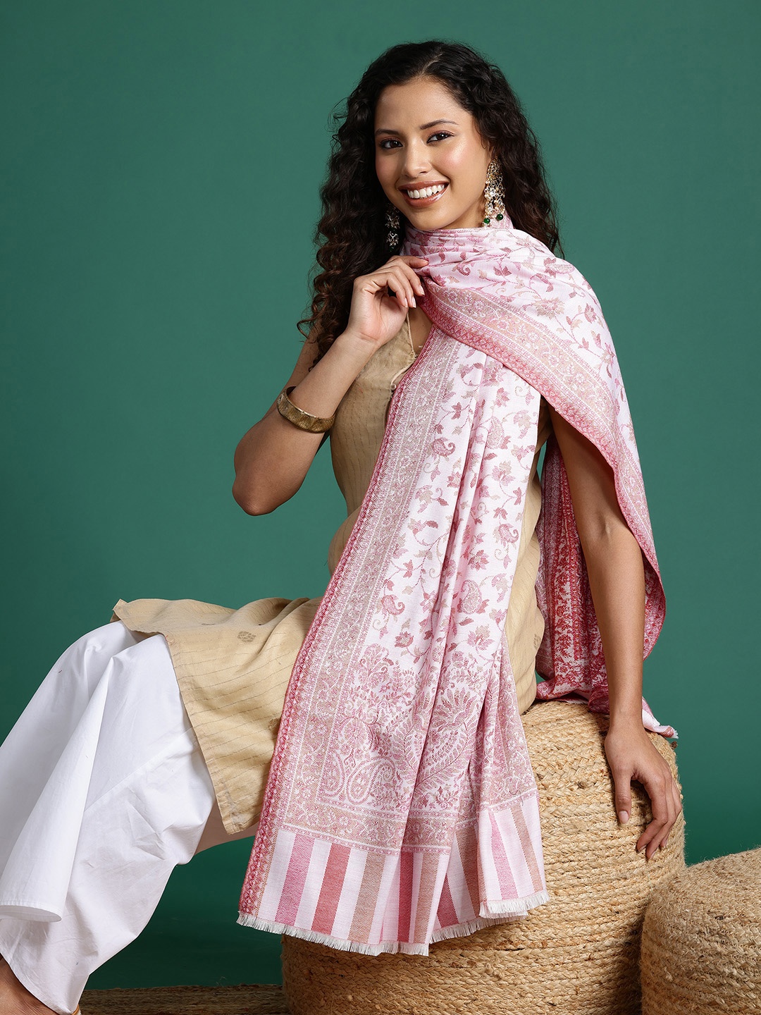 

Sangria Women Woven Design Stole, Pink