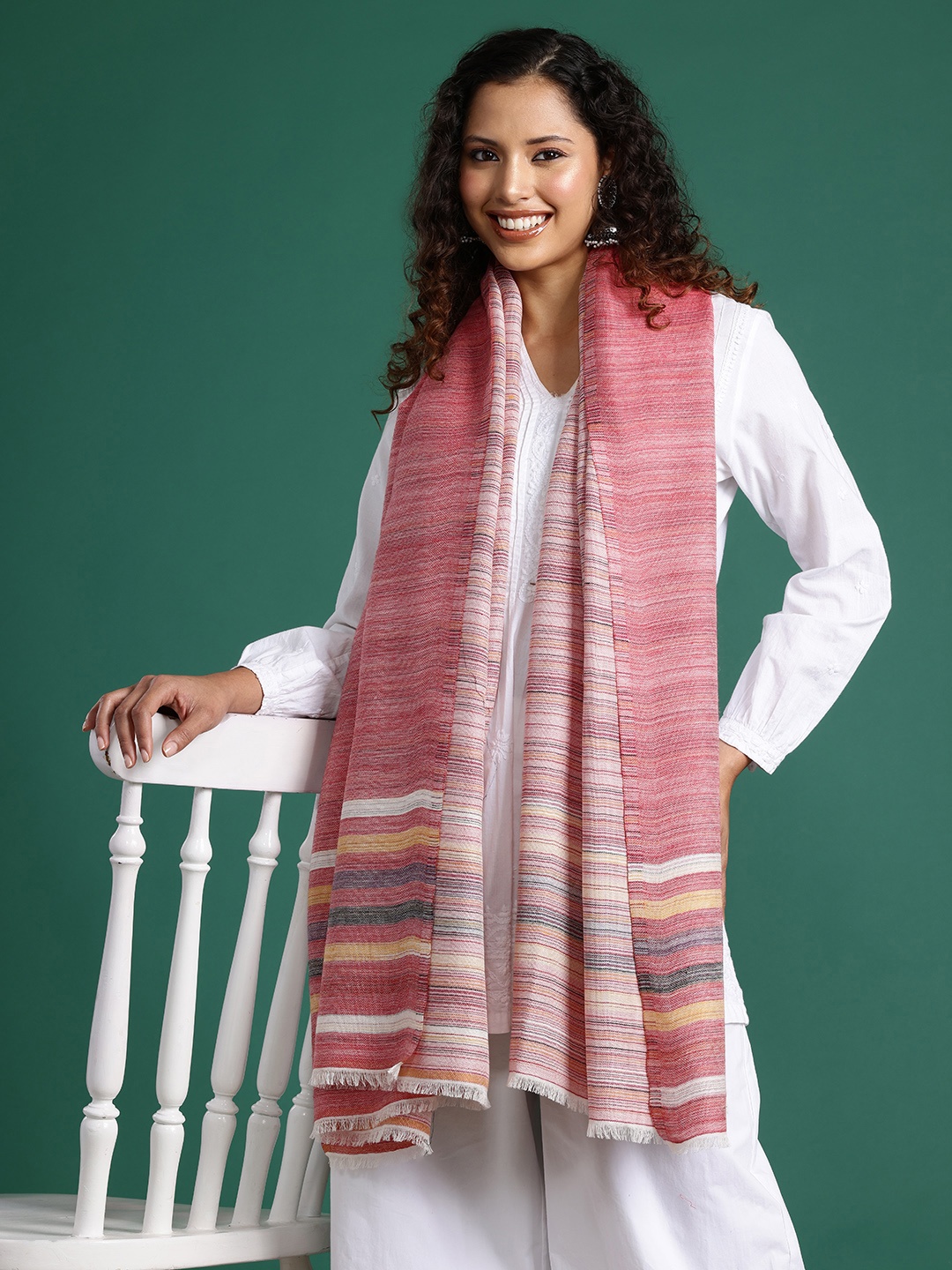 

Sangria Women Woven Design Stole, Pink