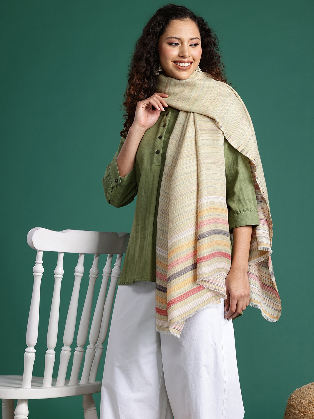 

Sangria Women Woven Design Stole, Olive