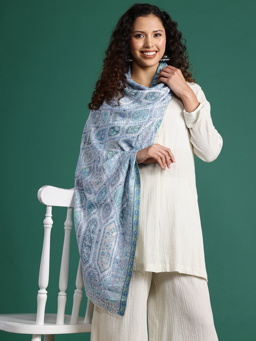 

Sangria Women Woven Design Stole, White