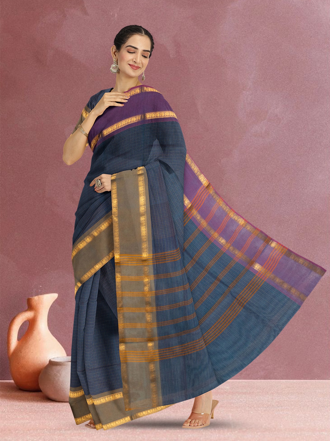 

Avishya Woven Design Zari Pure Cotton Saree, Blue