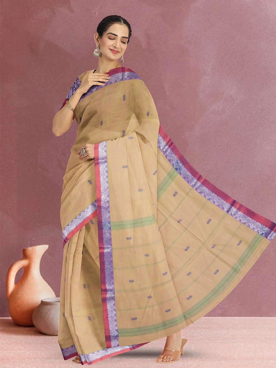 

Avishya Woven Design Zari Pure Cotton Saree, Beige