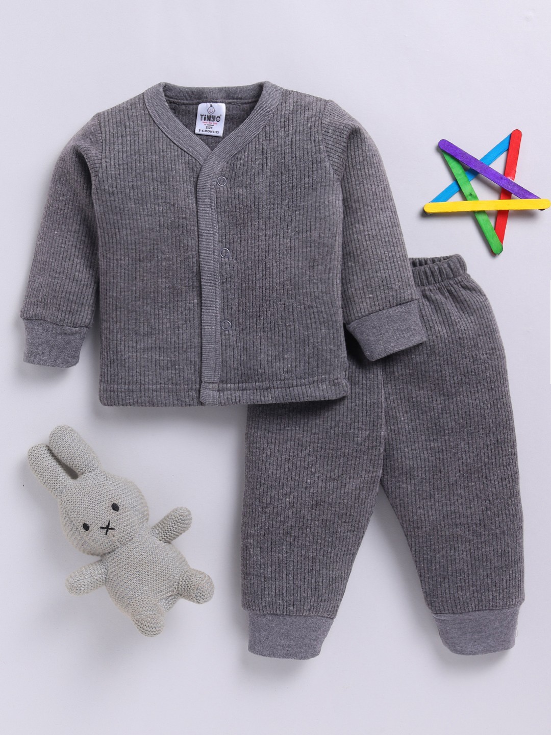 

YK X Tinyo Infants Boys Striped Thermal Shirt and Joggers, Grey