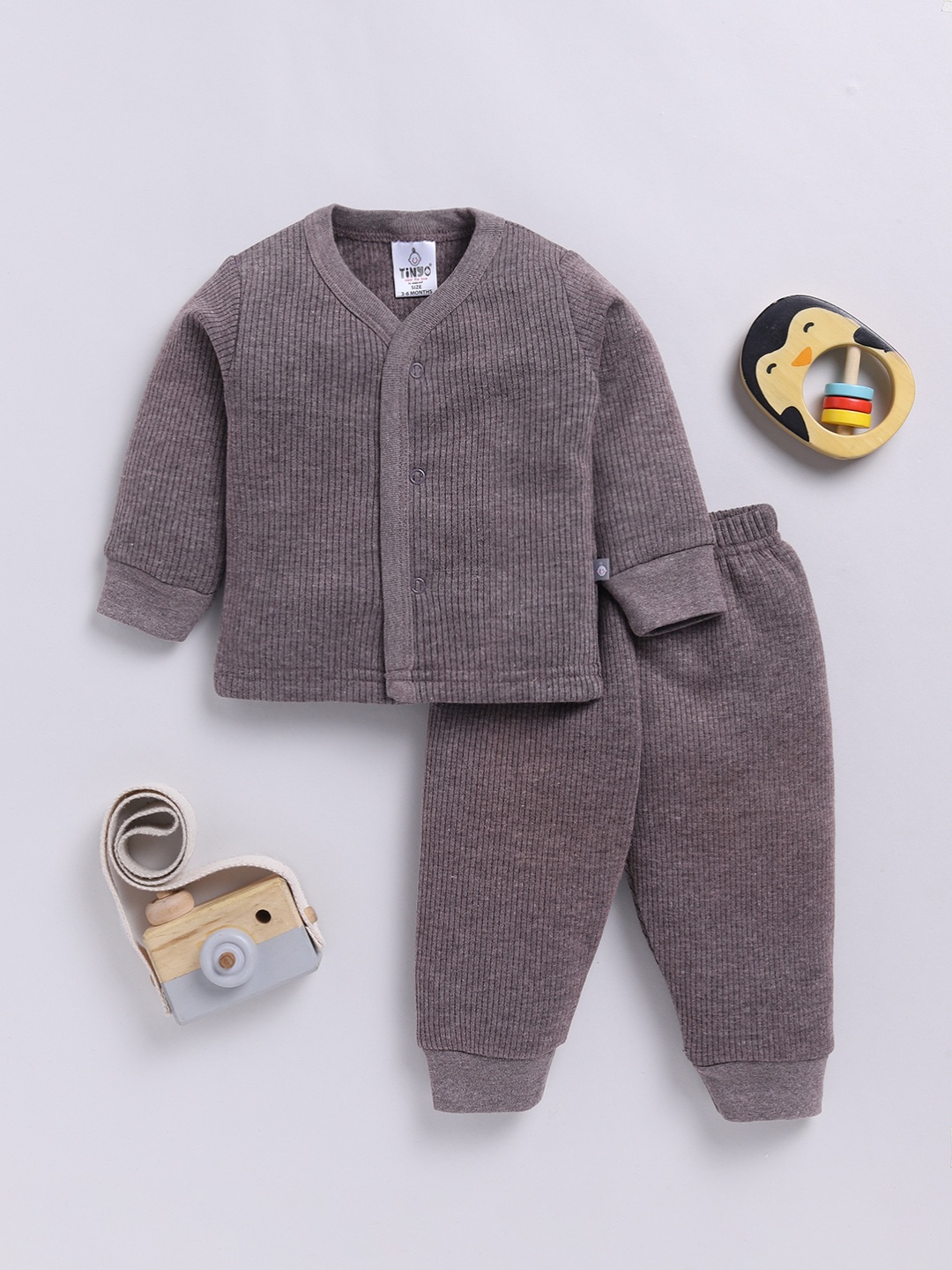 

YK X Tinyo Infants Boys Striped Thermal Shirt and Joggers, Brown