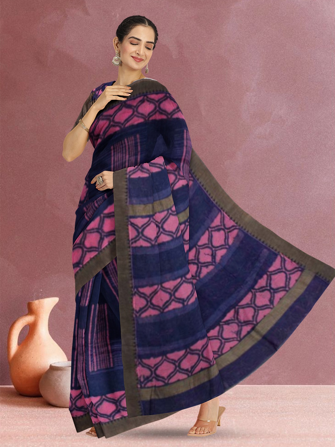 

Avishya Ethnic Motifs Pure Cotton Saree, Blue