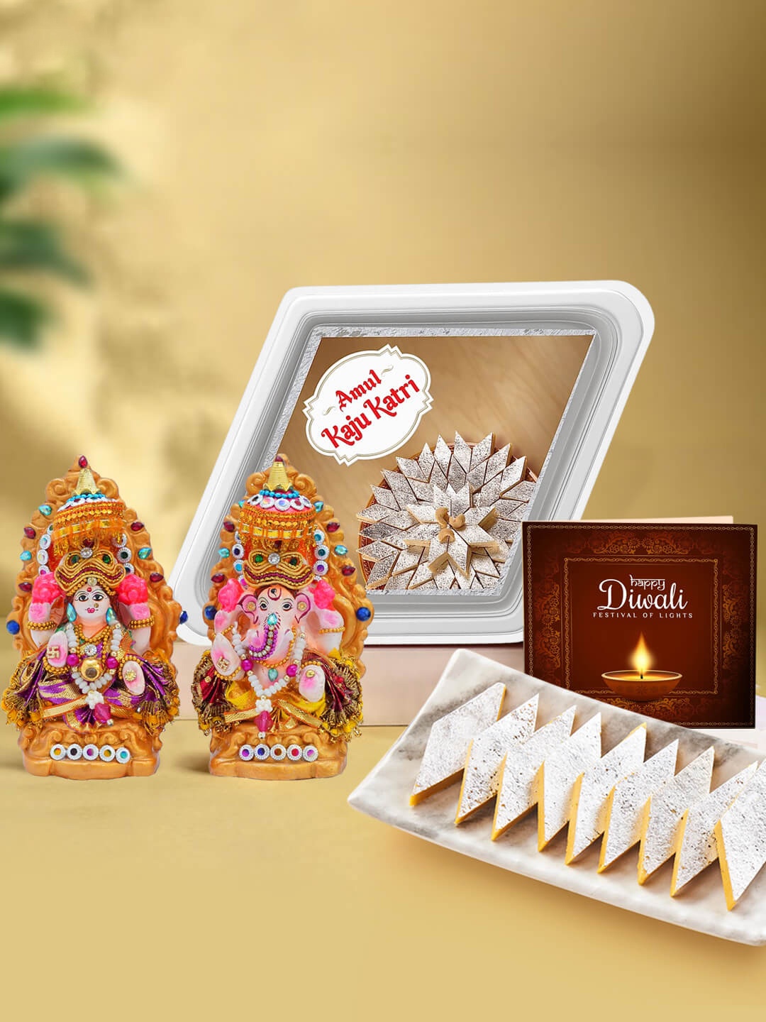 

TIED RIBBONS Kaju Katli With Ganesh & Laxmi Statue 200G, Silver