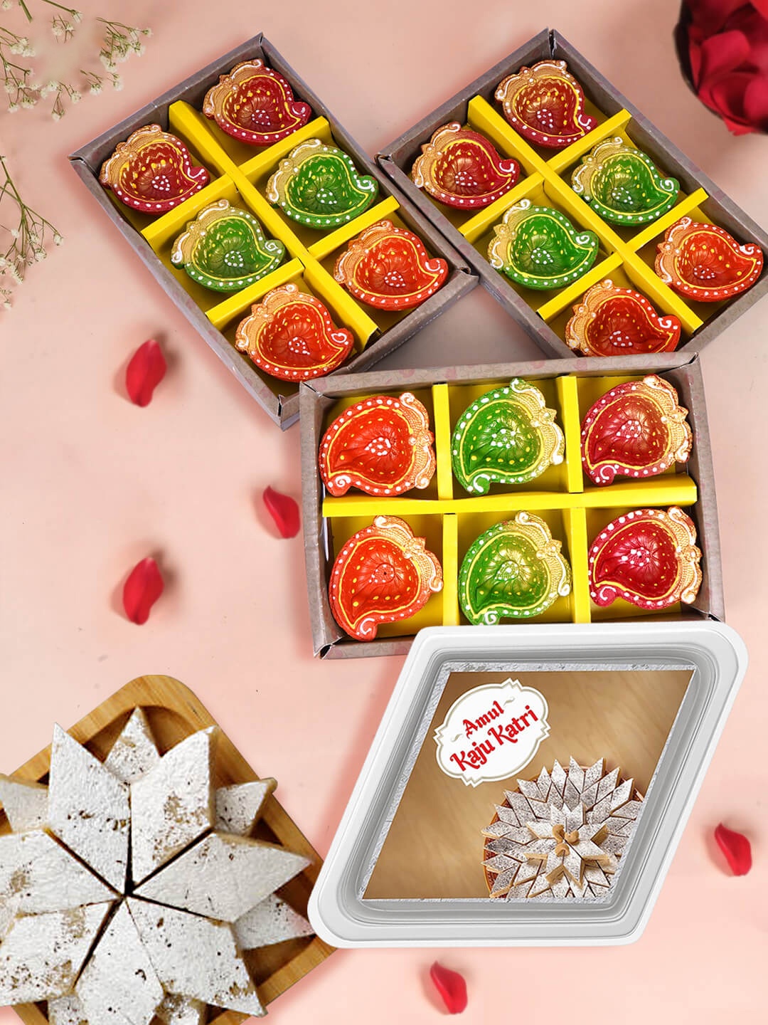 

TIED RIBBONS Kaju Katli With Diyas 200G, White