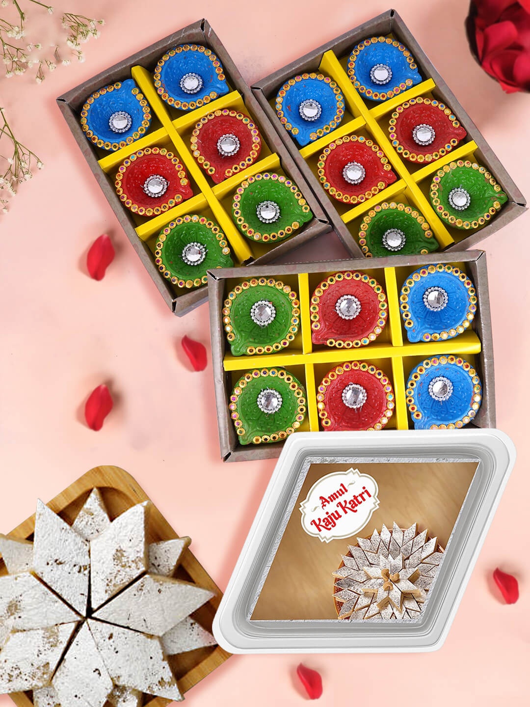 

TIED RIBBONS Kaju Katli With Diyas 200G, White