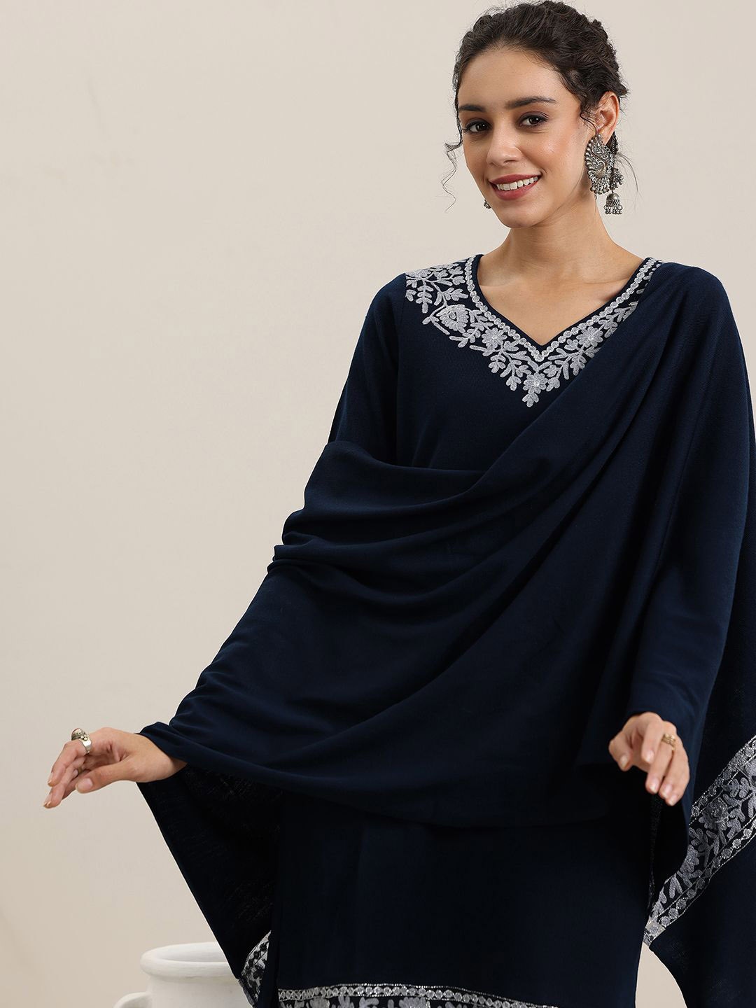 

Libas Floral Embroidered Regular Thread Work Kurta with Trousers & Dupatta, Blue