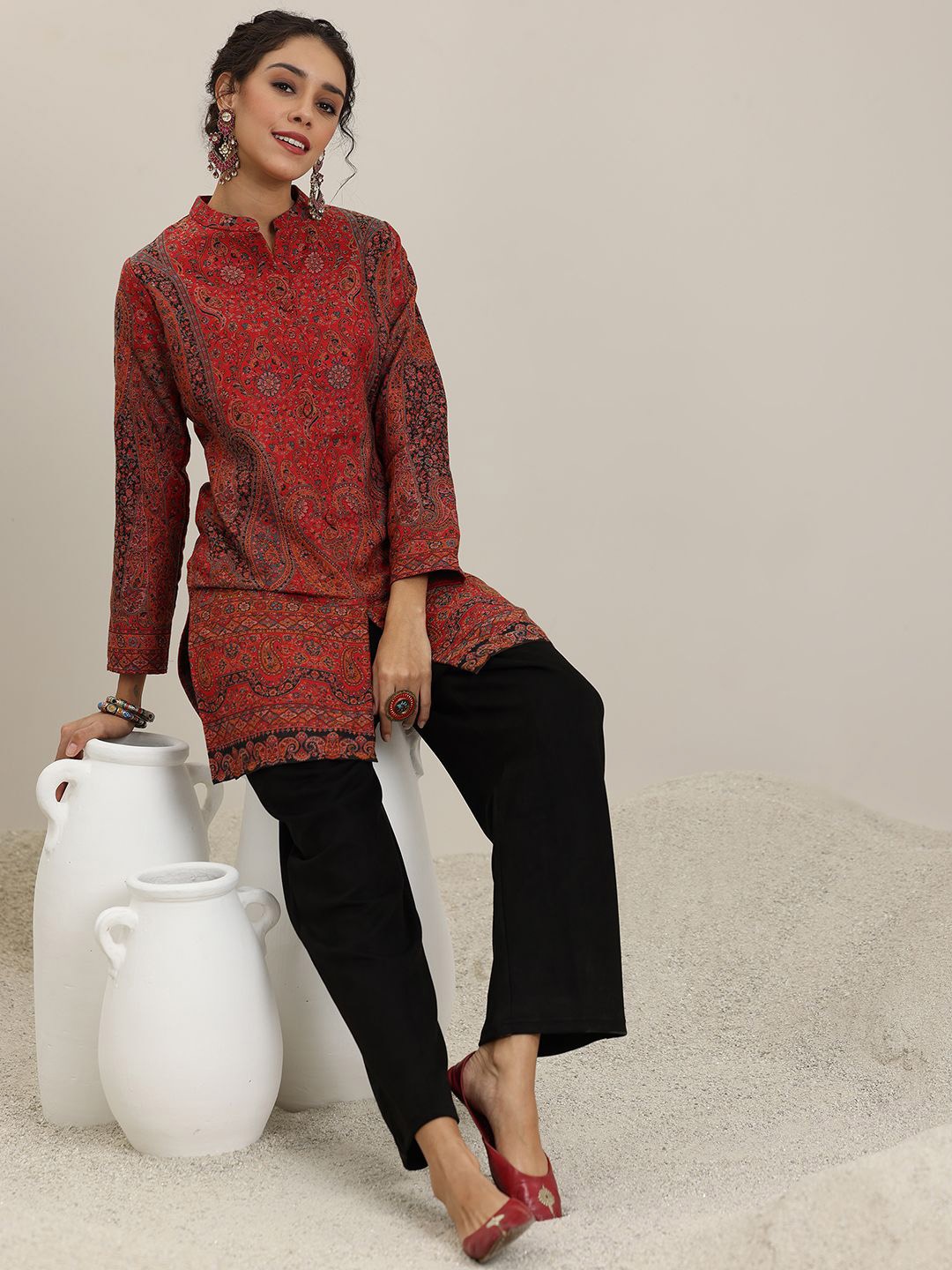 

Libas Paisley Printed Straight Kurti With Palazzos, Rust