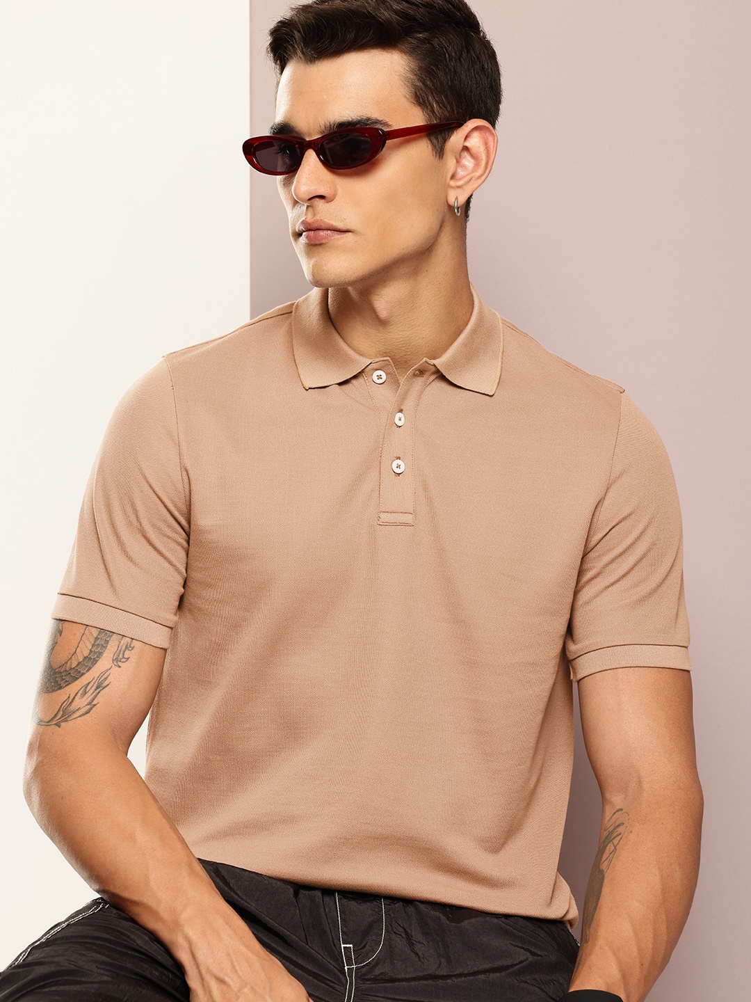 

Kook N Keech Men Polo Collar Slim Fit T-shirt, Tan