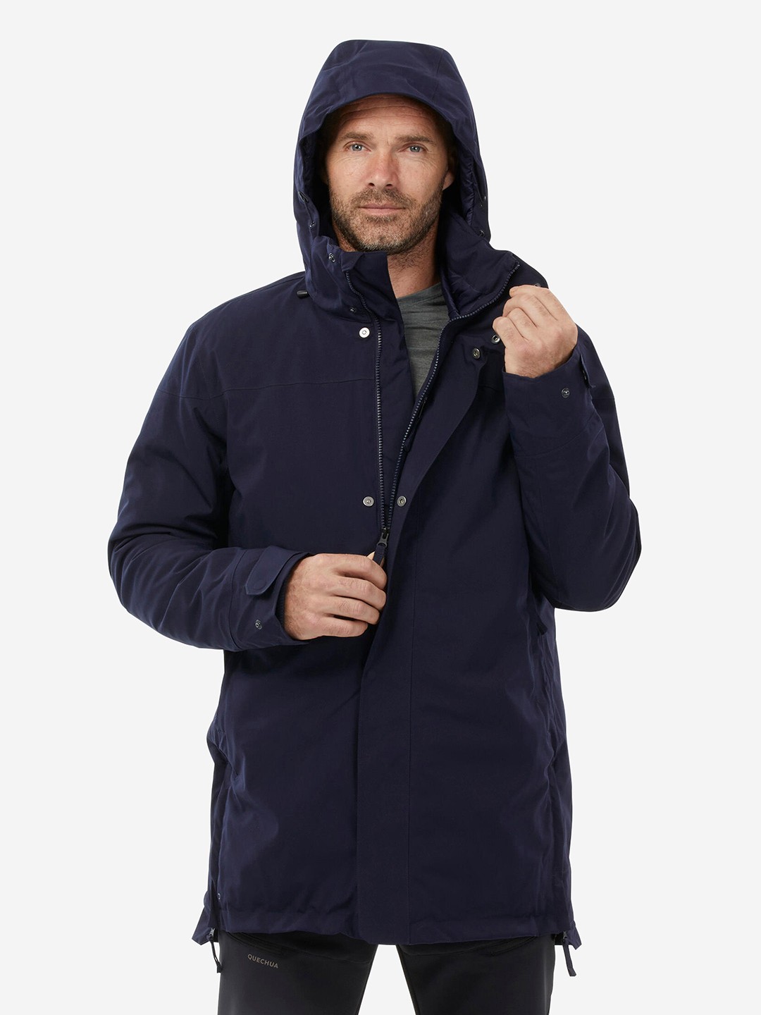 

Quechua By Decathlon Men Hooded Solid Sports Parka Jacket, Navy blue