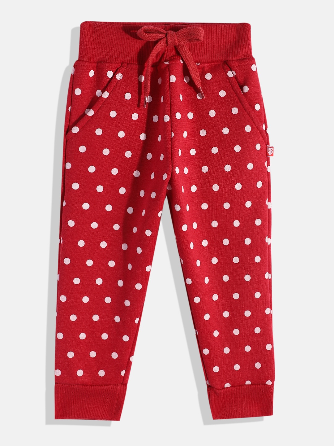 

Here&Now X Game Begins Girls Pure Cotton Polka Dots Printed Joggers, Maroon