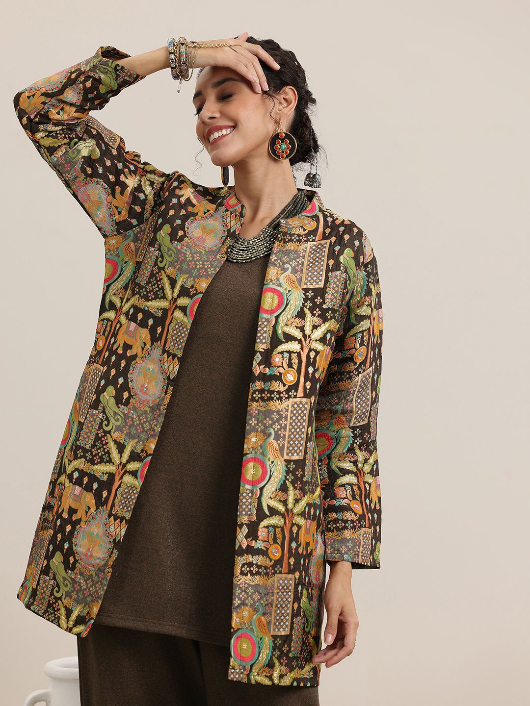 

Libas Round Neck Straight Kurti With Palazzos, Brown