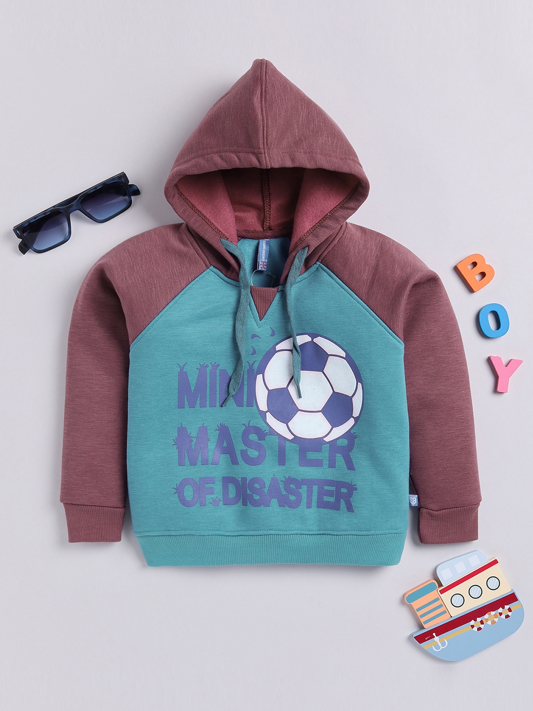 

Here&Now X Game Begins Boys Typography Printed Hooded Cotton Sweatshirt, Teal