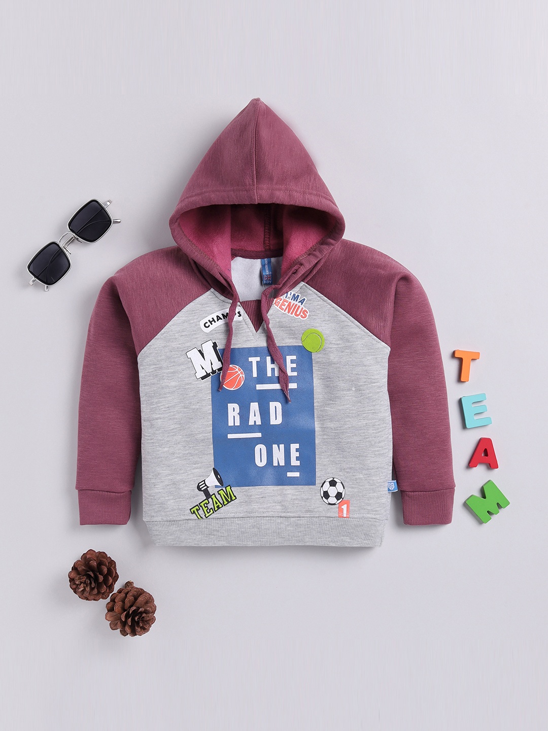 

Here&Now X Game Begins Boys Typography Printed Hooded Cotton Sweatshirt, Grey