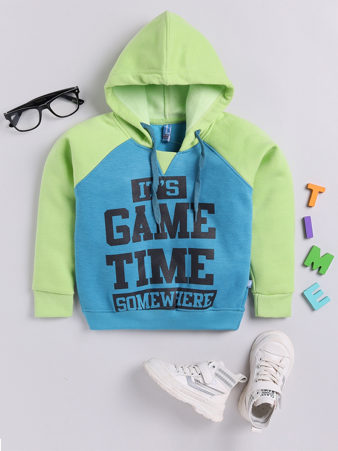 

Here&Now X Game Begins Kids Boys Colourblocked Hooded Sweatshirt, Green