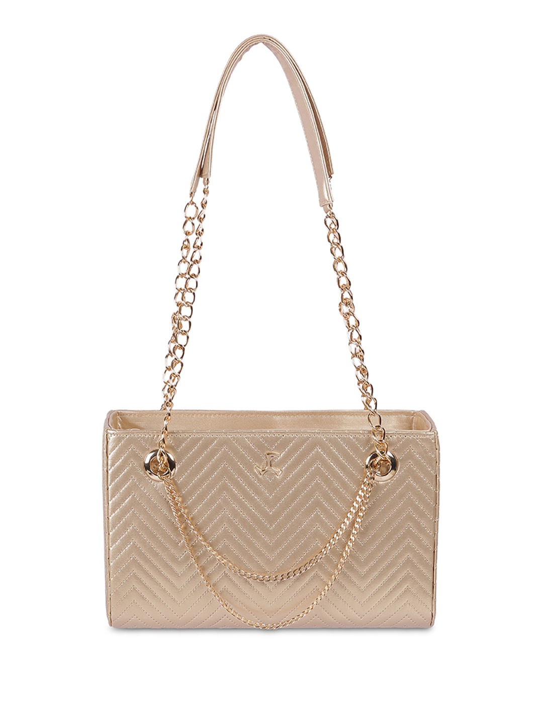 

Mochi Striped Structured Shoulder Bag with Quilted, Gold