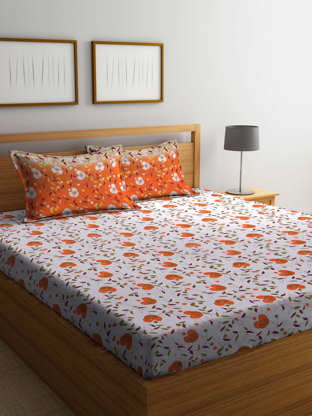 

BOMBAY DYEING Aster Brown Floral 100 TC Cotton Queen Bedsheet Set-2.24 m X 2.44 m