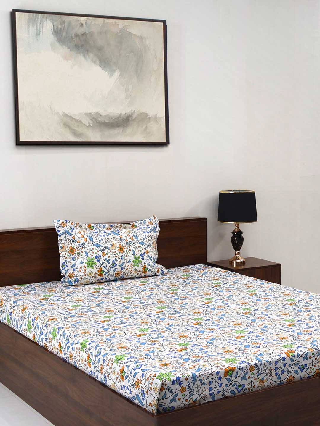 

BOMBAY DYEING Cardinal Brown Floral Printed Cotton 120 TC Single Bedsheet Set 2.54 x 1.5m