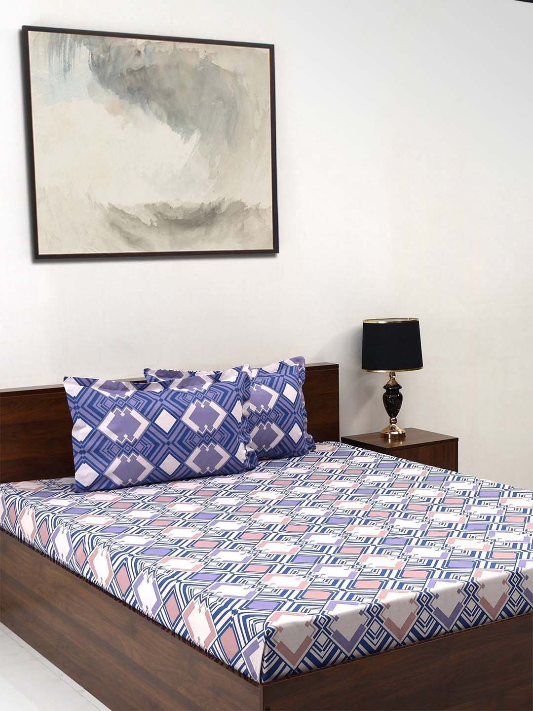 

BOMBAY DYEING Aster Purple Floral 100 TC Cotton Queen Bedsheet Set-2.24 m X 2.44 m
