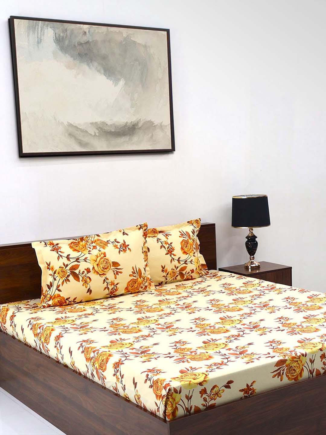 

BOMBAY DYEING Cardinal Beige Floral Printed Cotton 120 TC King Bedsheet Set 2.74 m x 2.74m