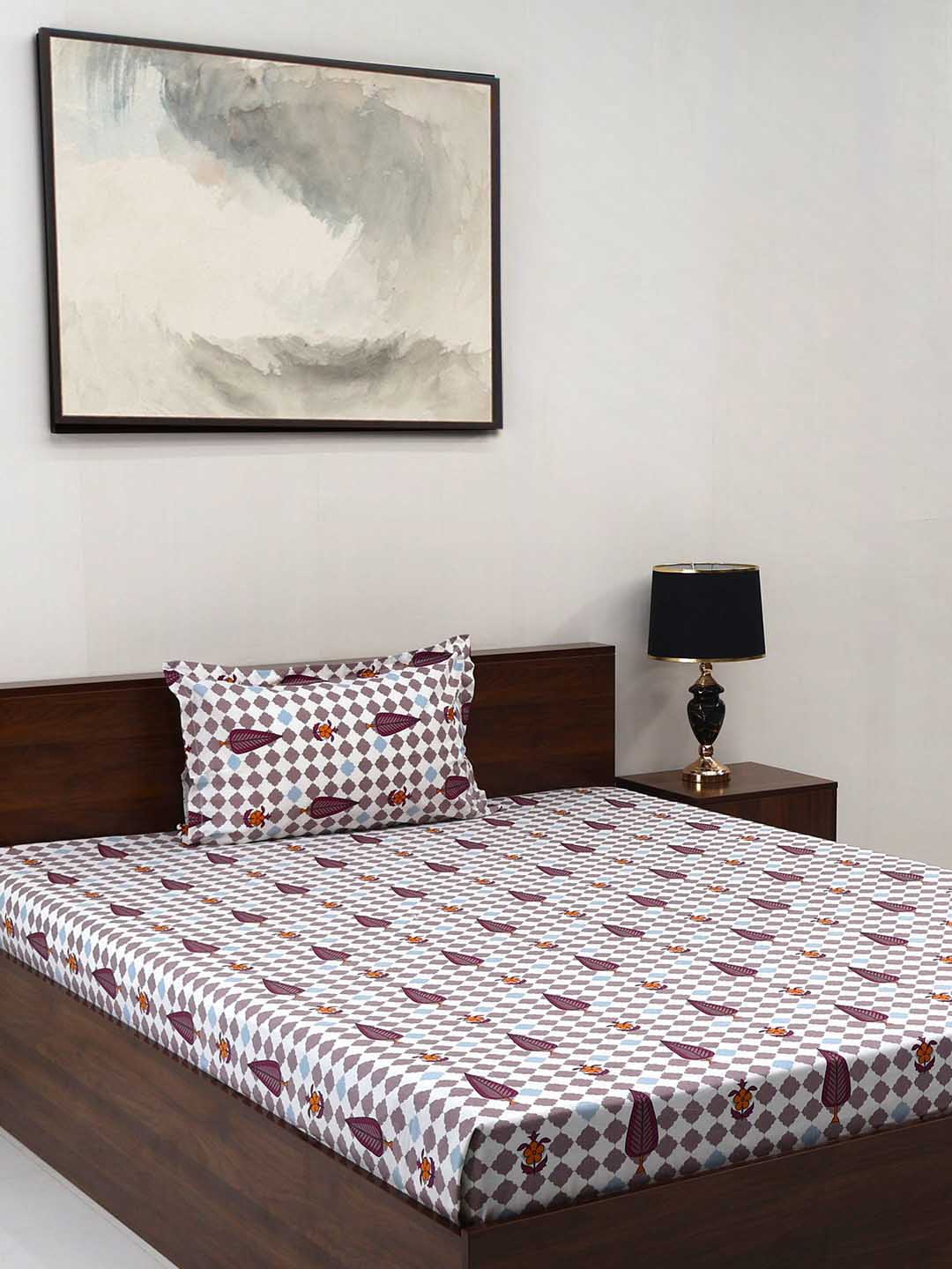 

BOMBAY DYEING Cardinal Purple Floral Cotton 120 TC Single Bedsheet Set -1.5 cm X 2.24 m