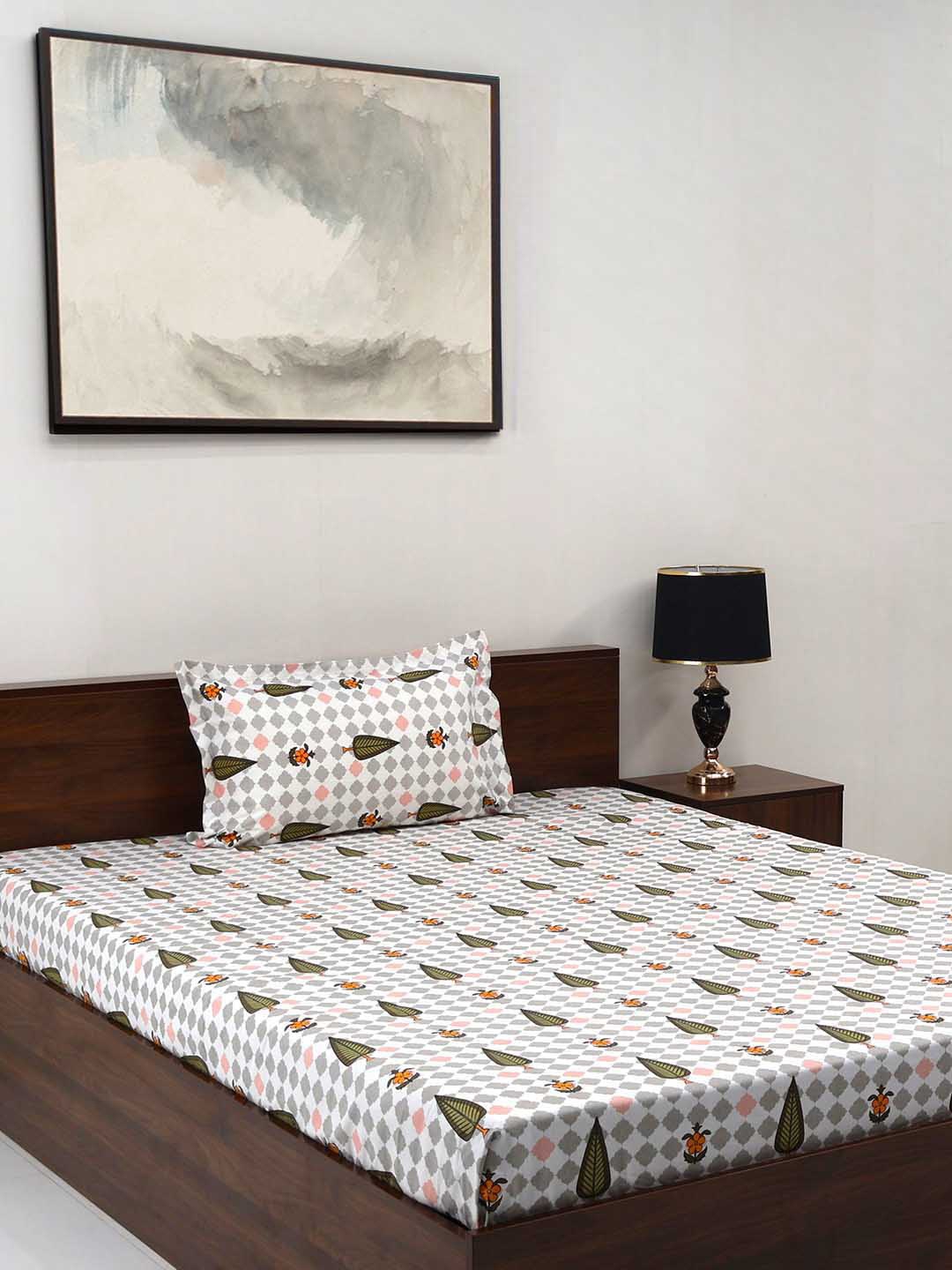 

BOMBAY DYEING Cardinal Green Floral Cotton 120 TC Single Bedsheet Set-1.50 m X 2.24 m