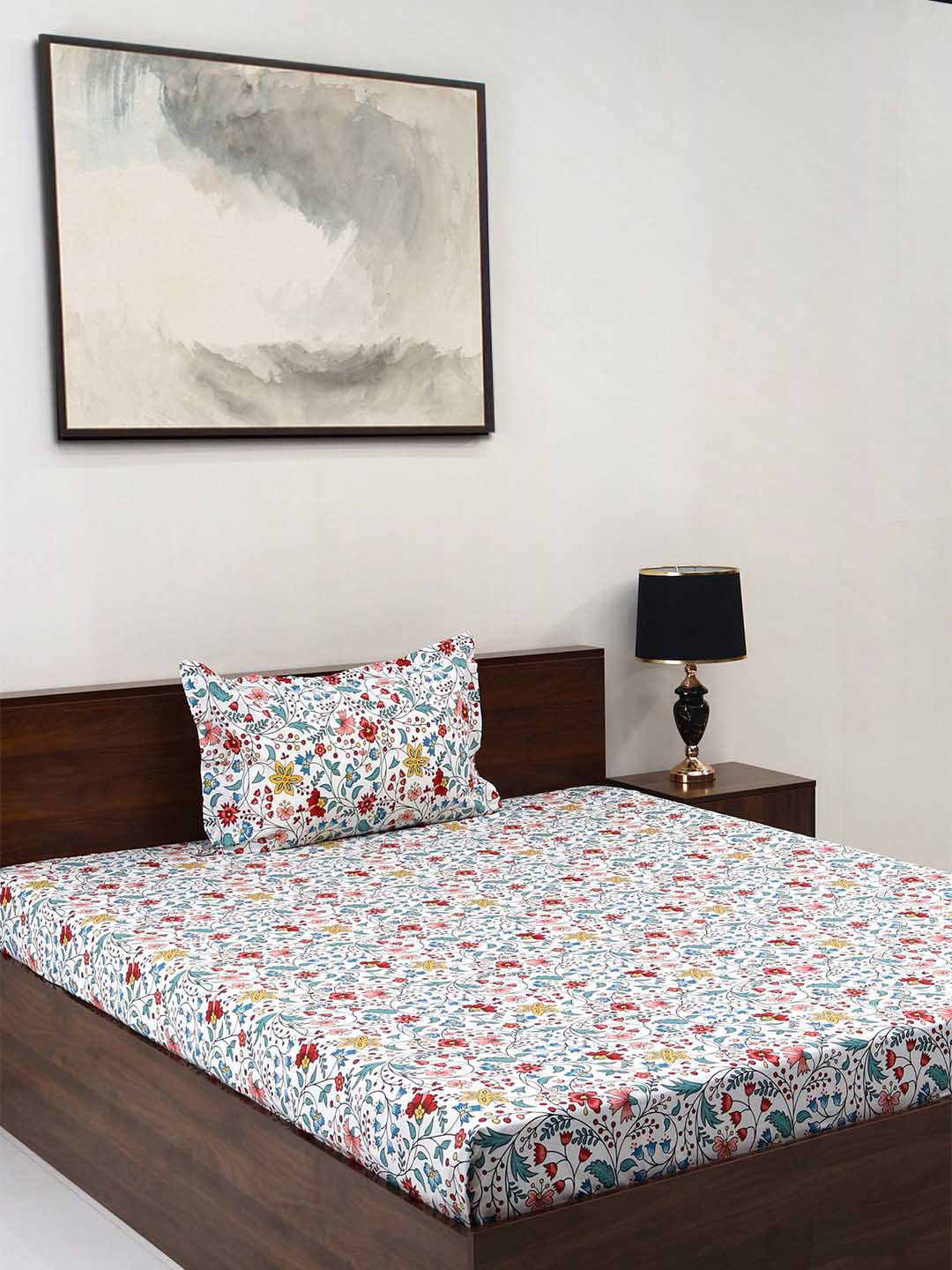 

BOMBAY DYEING Cardinal Red Floral Printed Cotton 120 TC Single Bedsheet Set 2.24 x 1.5m