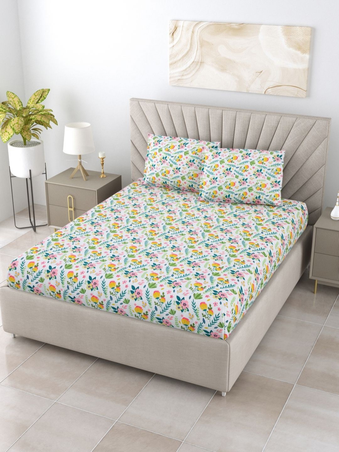 

BOMBAY DYEING Dream Lover Green Floral Printed Cotton 104TC King Bedsheet Set 2.74 x 2.74m
