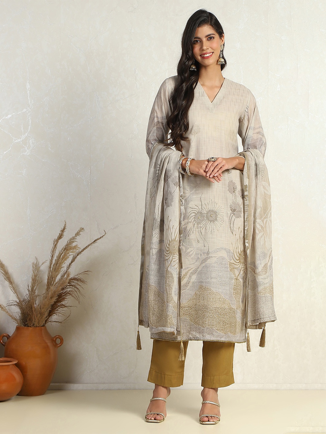 

Biba Paisley Printed Unstitched Dress Material, Mustard