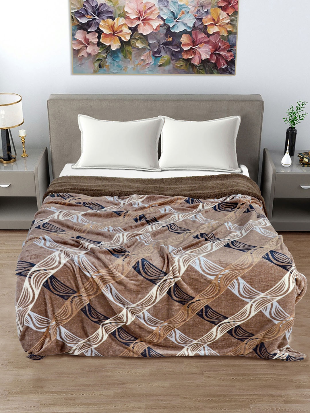 

FABINALIV Brown & White Geometric Woollen Mild Winter 400 GSM Double Bed Comforter