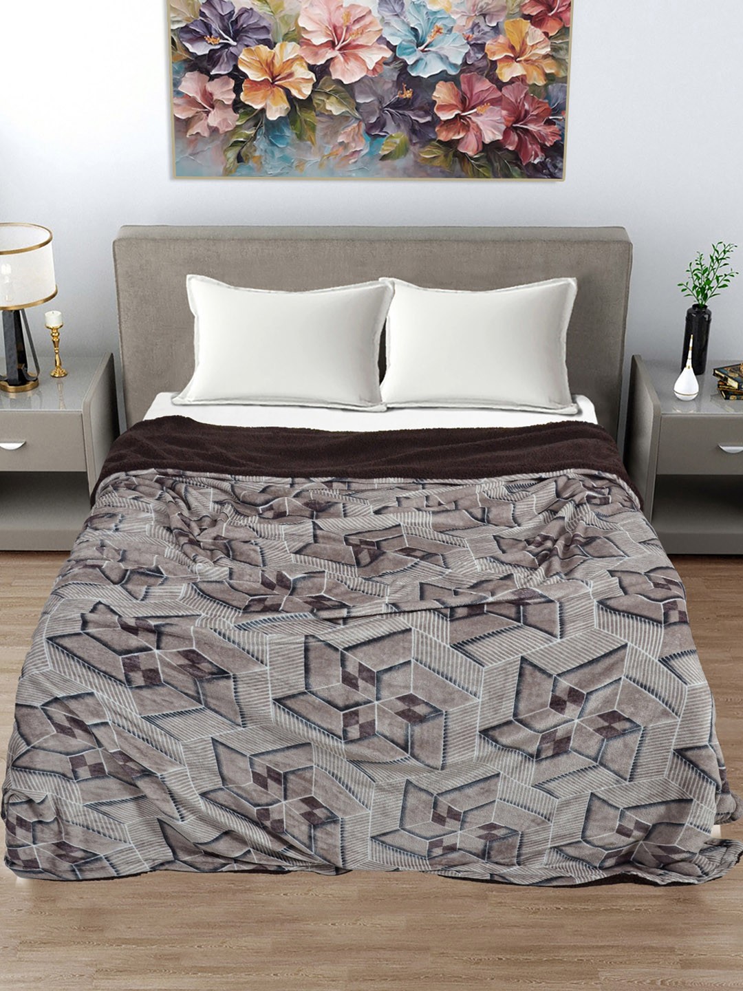 

FABINALIV Brown & Grey Geometric Woollen Mild Winter 400 GSM Double Bed Comforter
