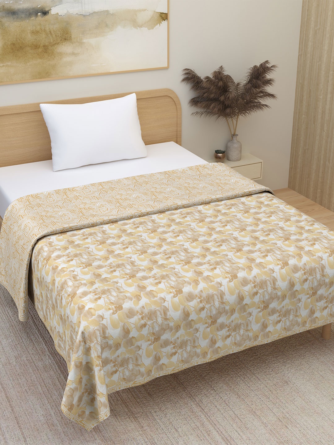 

Plarsh Comfort Pack of 2 Beige Floral 300 GSM Pure Cotton Reversible Single Bed Dohar