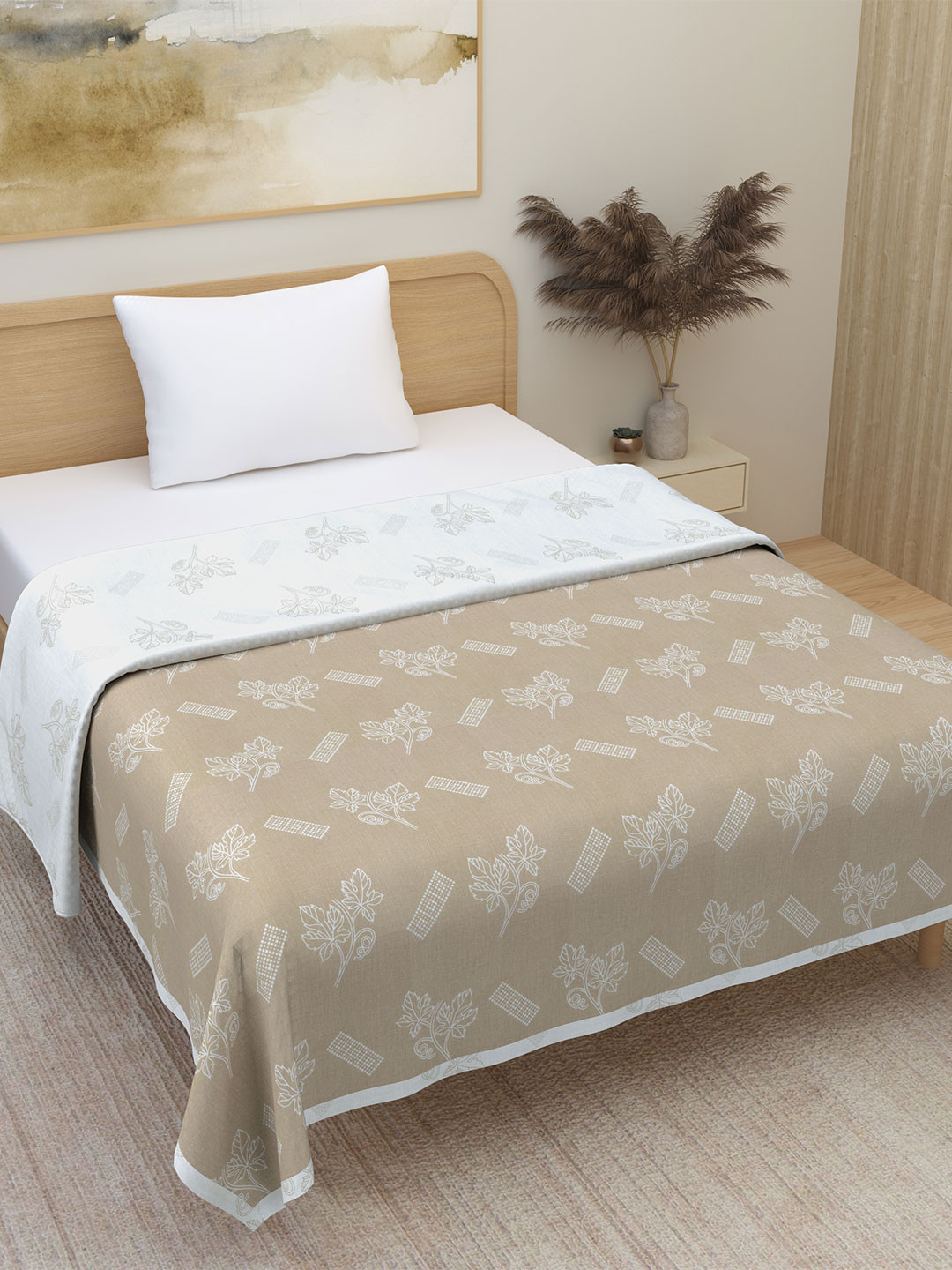 

Plarsh Comfort Brown Floral Mild Winter 300 GSM Pure Cotton Reversible Single Bed Dohar