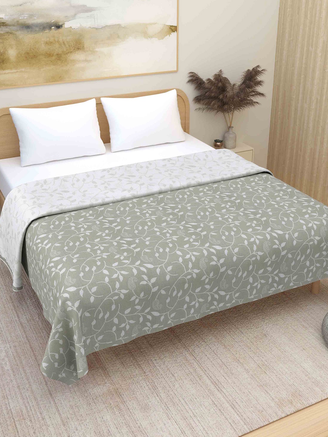 

Plarsh Comfort Grey Floral Premium Soft 300 GSM Pure Cotton Reversible Double Bed Dohar