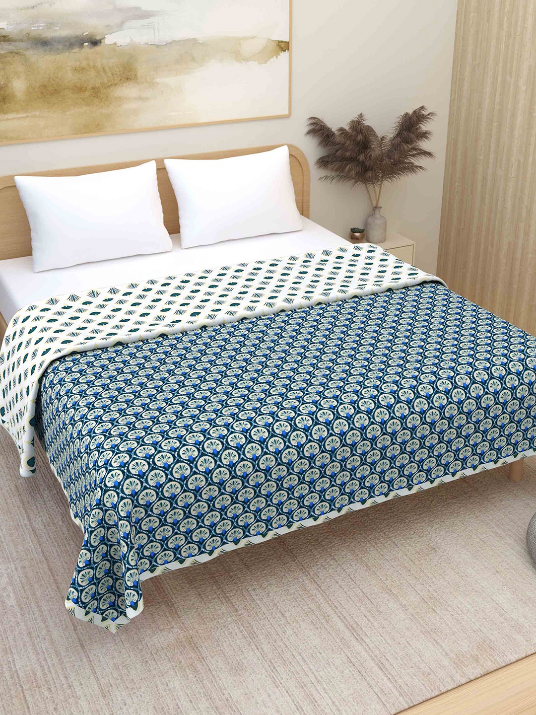 

Plarsh Comfort Blue Floral Premium Soft 300 GSM Pure Cotton Reversible Double Bed