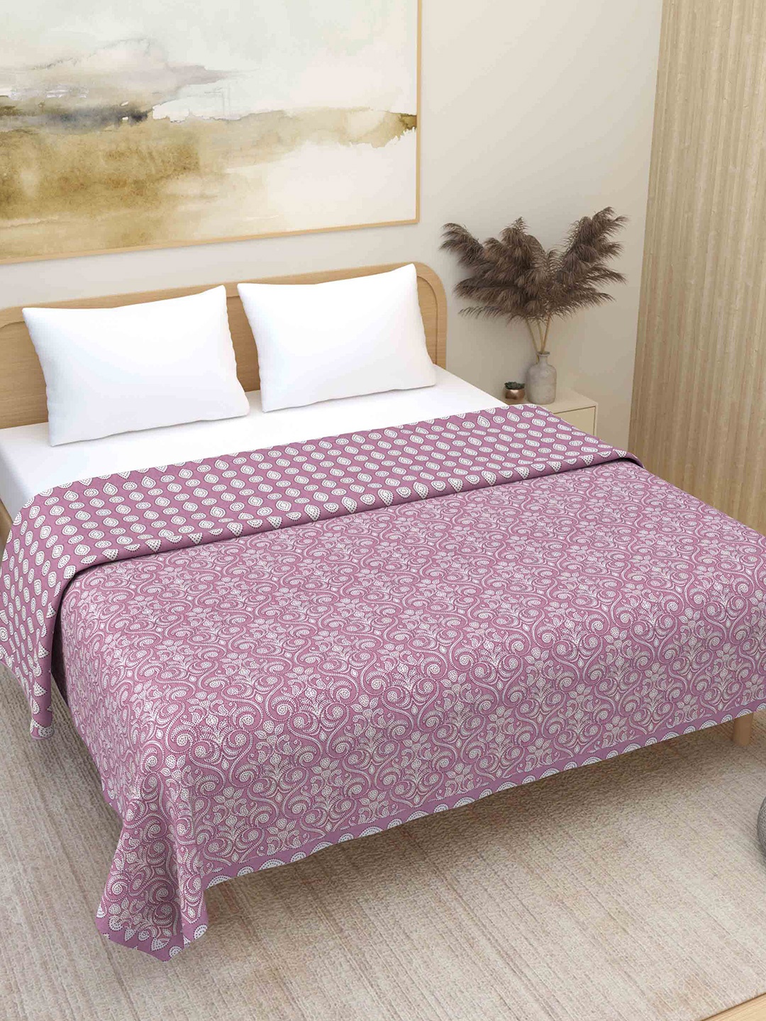 

Plarsh Comfort Premium Soft Flannel Purple Printed Pure Cotton Reversible Double Bed