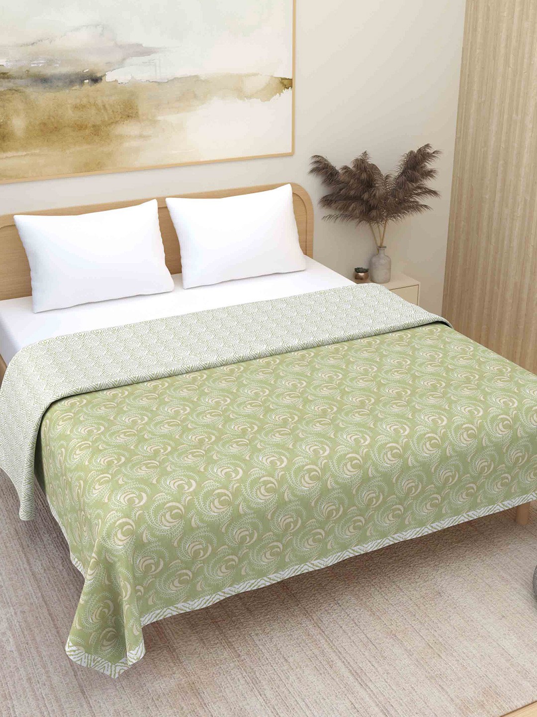 

Plarsh Comfort Premium Soft Flannel Green Printed Pure Cotton 300 GSM Double Bed Dohar