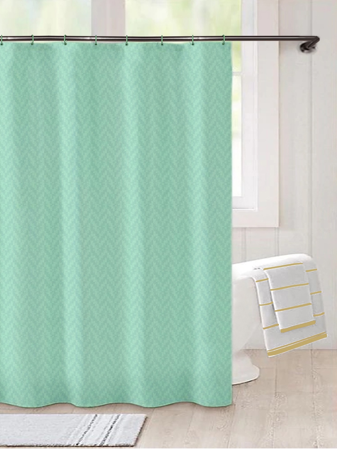 

Lushomes Green Zig-Zag Patterned Shower Curtains