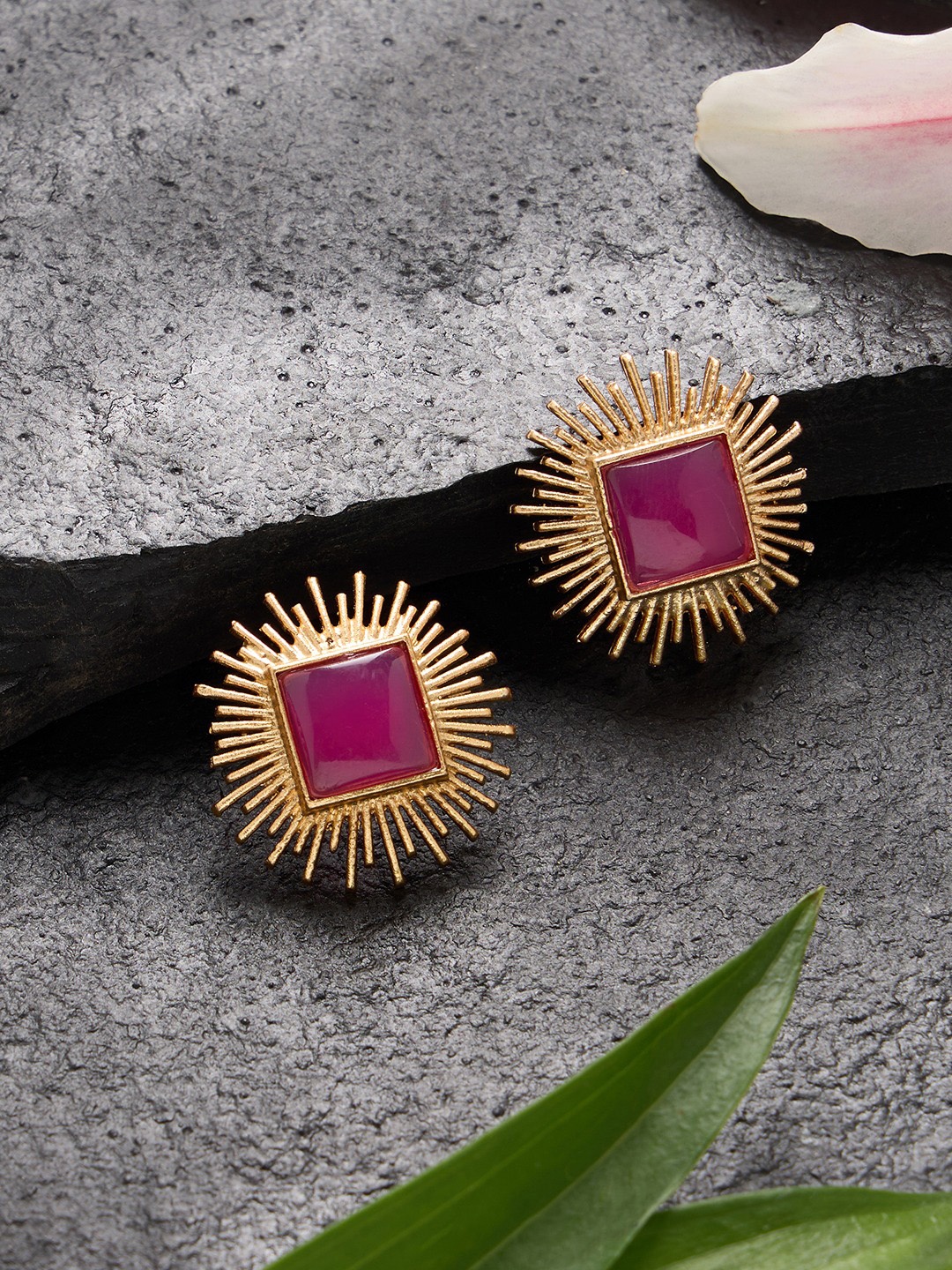 

Zaveri Pearls Gold-Plated Stone Studded Square Fusion Style Studs