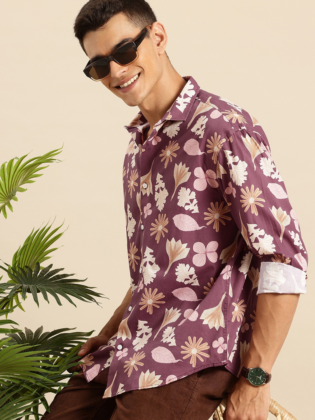 

Mast & Harbour Pure Cotton Smart Relaxed Fit Floral Printed Casual Shirt, Mauve