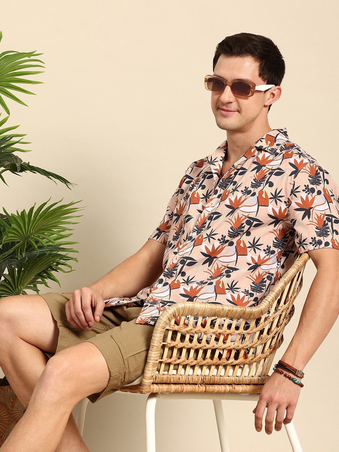 

Mast & Harbour Floral Printed Pure Cotton Casual Shirt, Peach