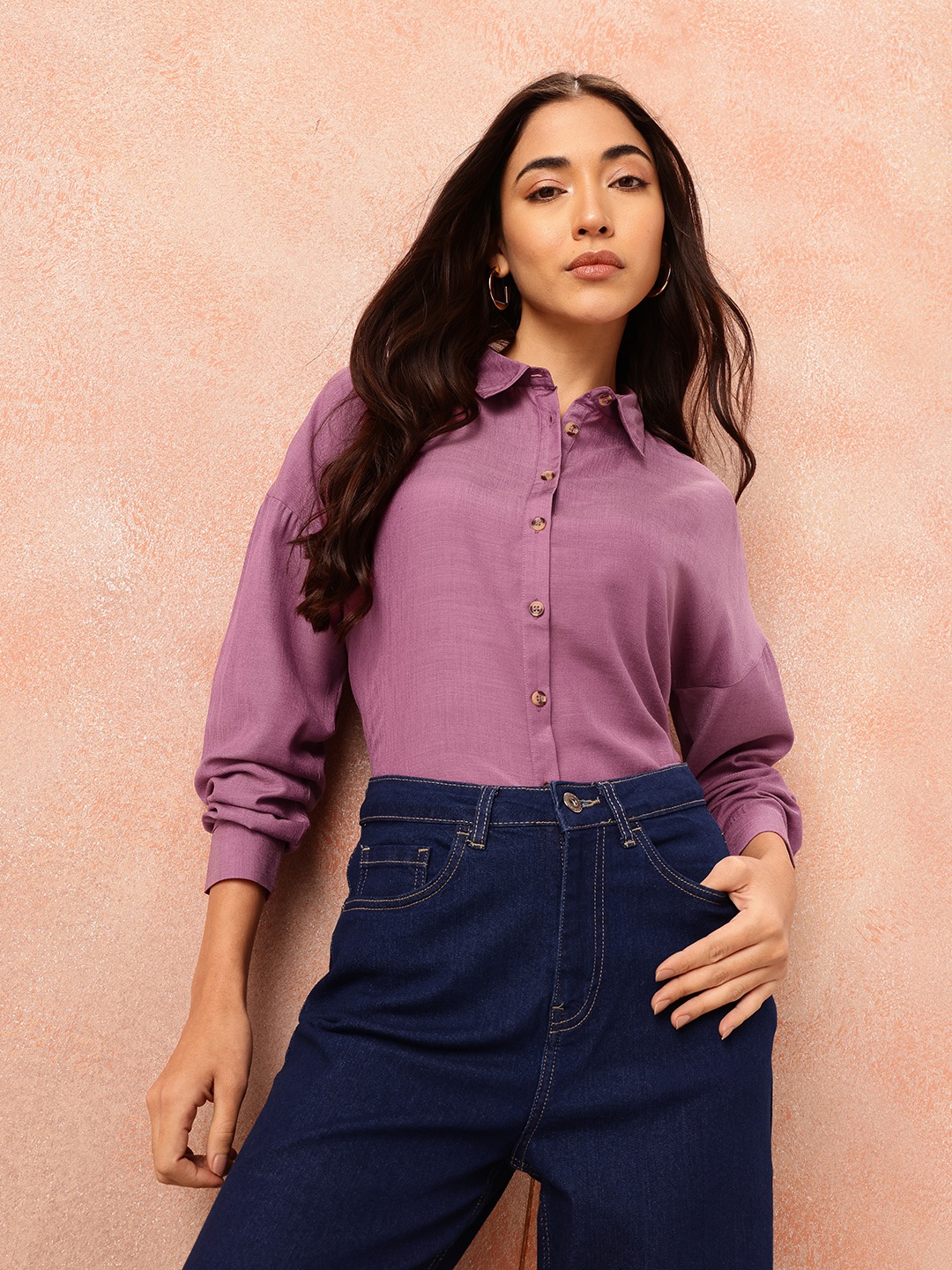 

all about you Drop-Shoulder Sleeves Regular Fit Casual Shirt, Purple