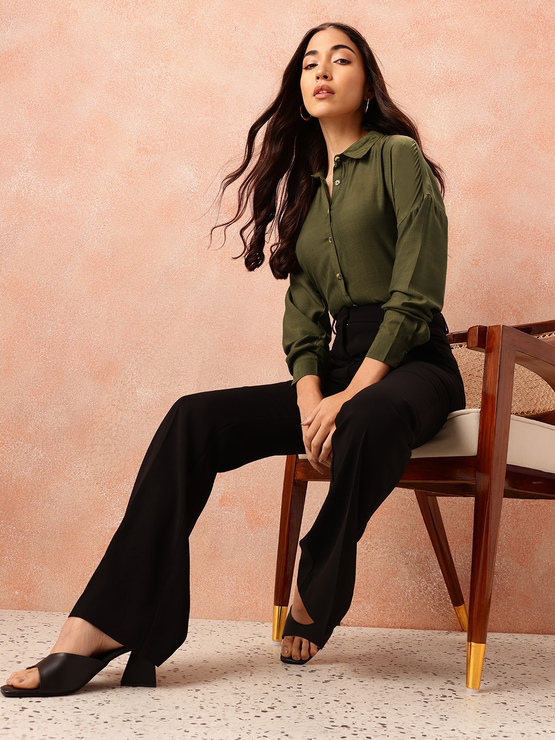 

all about you Drop-Shoulder Sleeves Regular Fit Casual Shirt, Olive