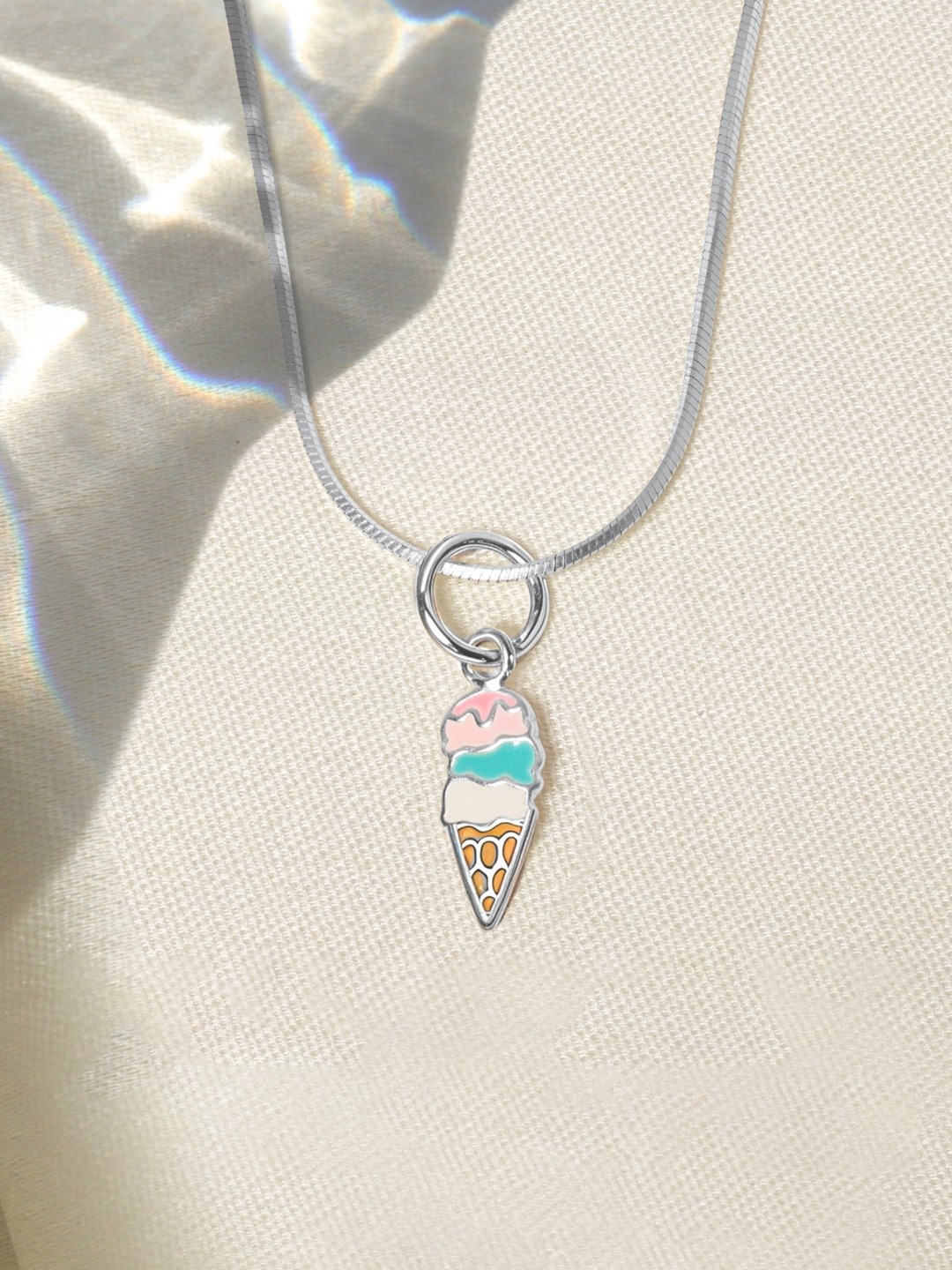 

HighSpark Girls Three layers Ice Cream Cone-Shaped Pendant With Chain, Silver