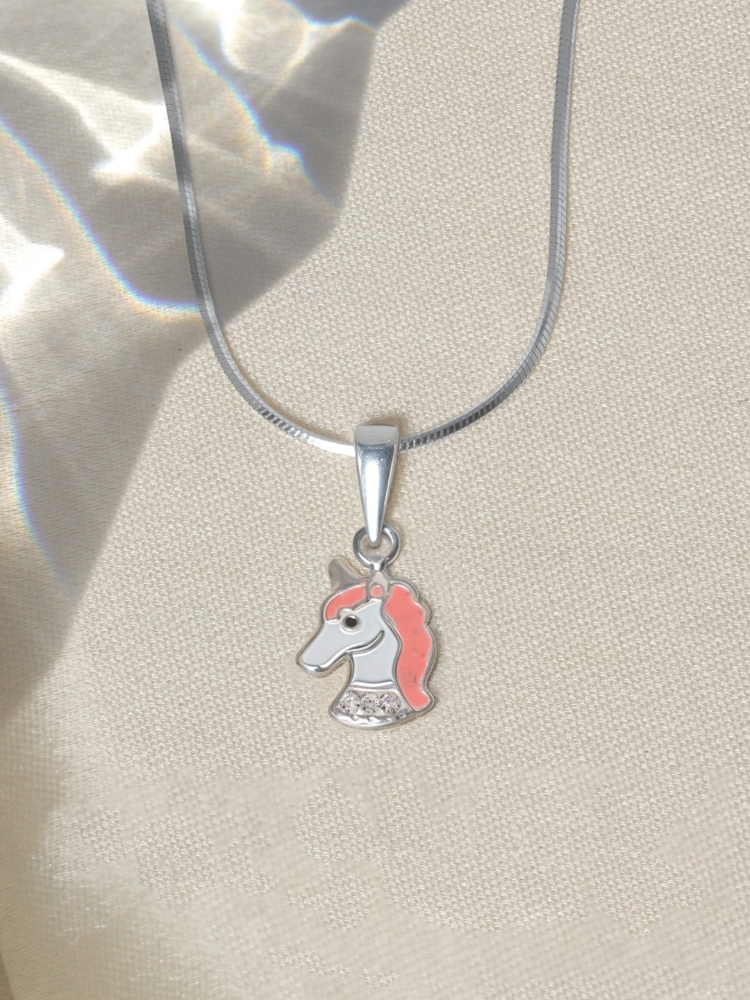 

HighSpark Girls Crystal-Studded Unicorn Face-Shaped Pendant With Chain, Silver