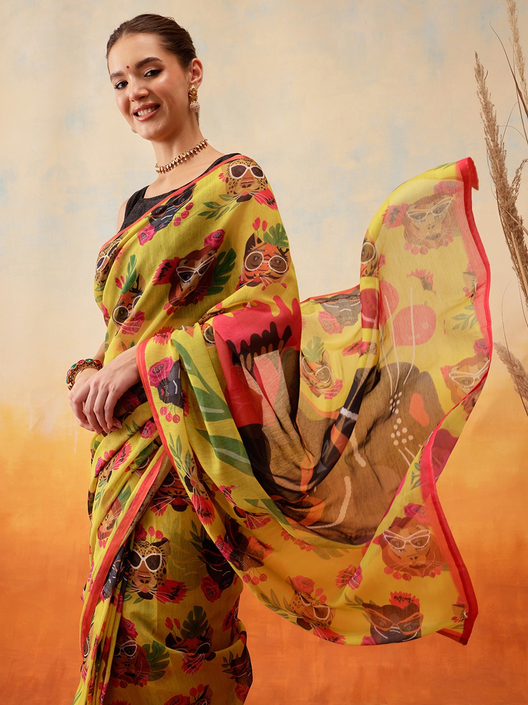 

Silk Land Ready to Wear Chanderi Saree, Mustard