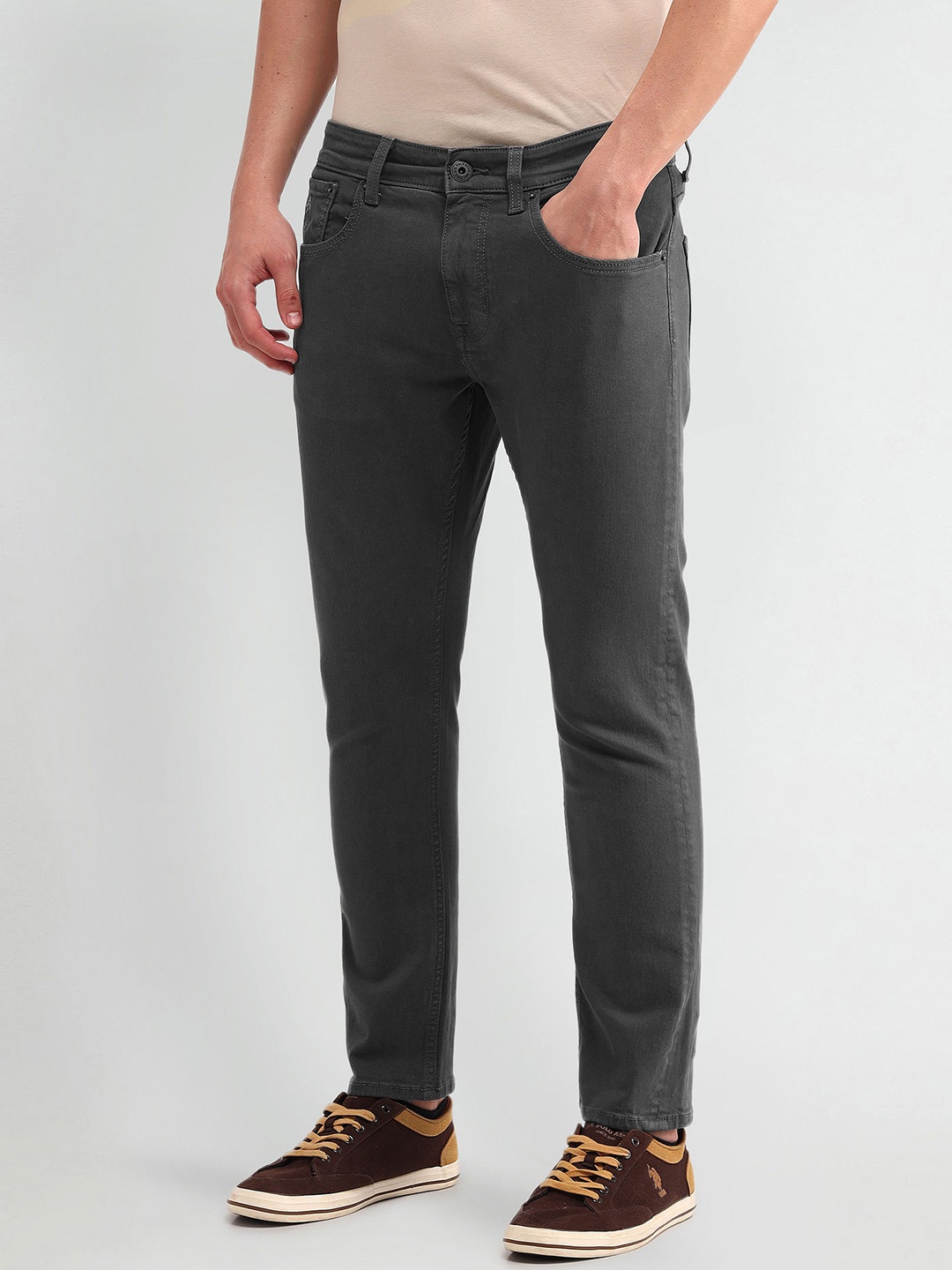 

U.S. Polo Assn. Denim Co. Men Henry Skinny Fit Cropped Stretchable Jeans, Grey