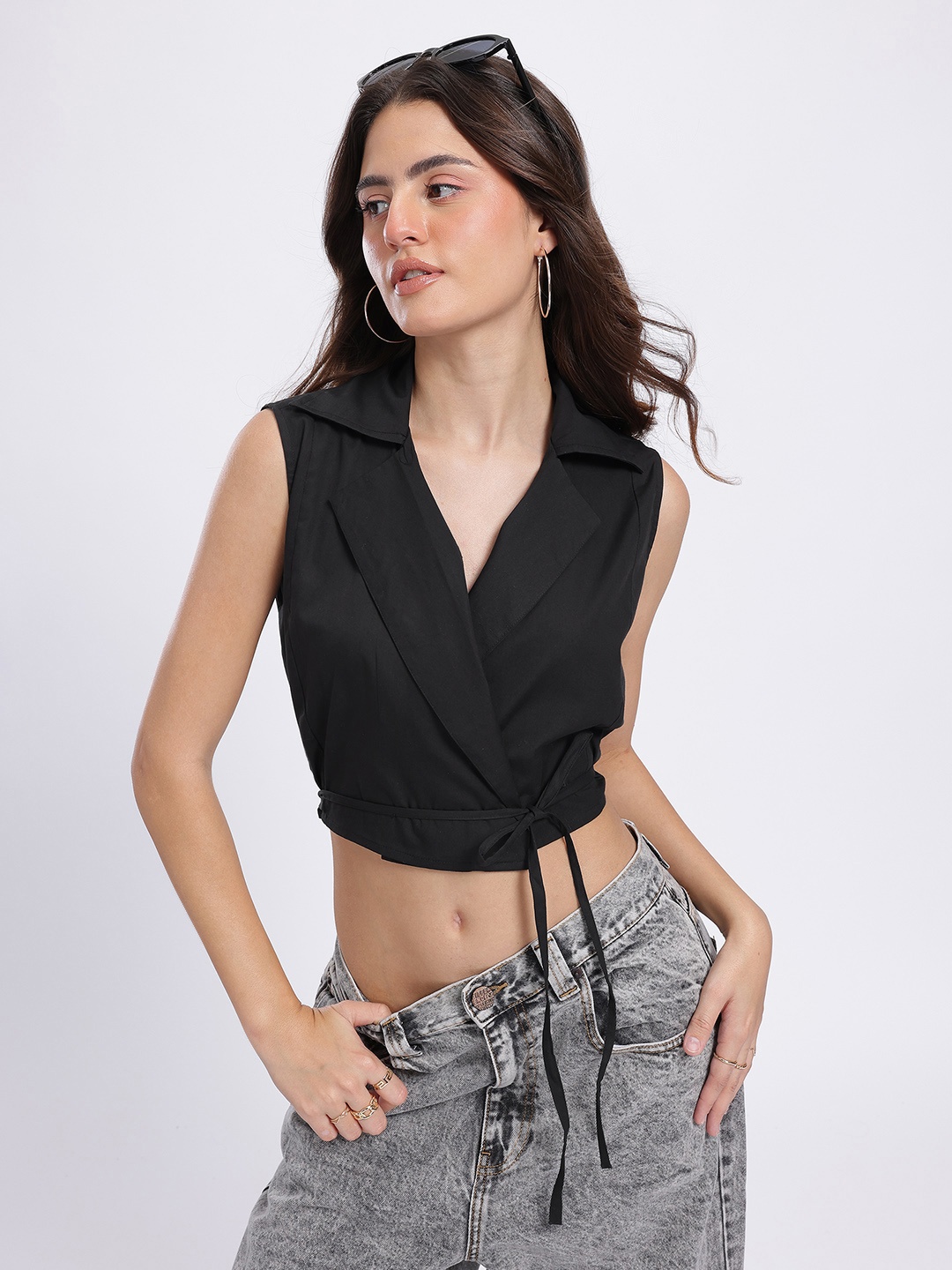 

glitchez Zesty Vest Lapel Collar Wrap Top, Black